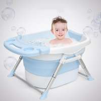 Portable Foldable Baby Bathtub With Aluminum Alloy Legs and Removable Bath Seat